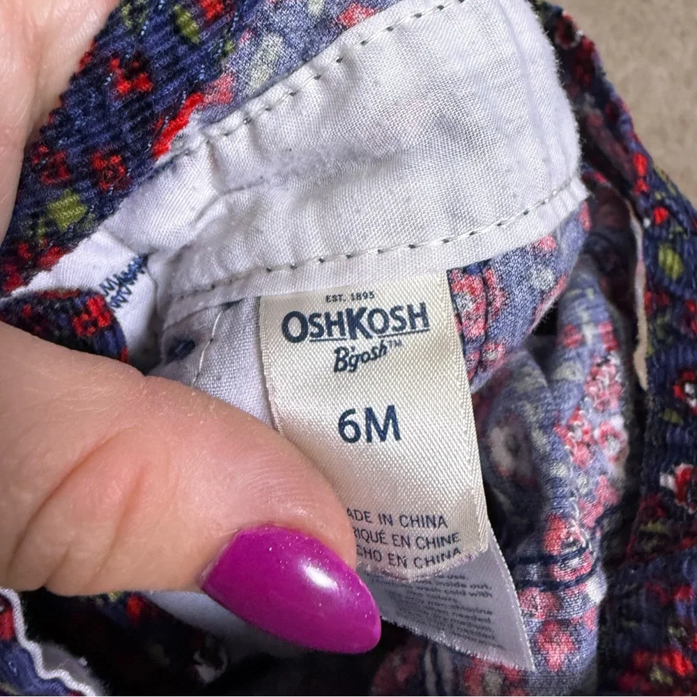 Oshkosh B'Gosh Floral Corduroy Snap Down Blue Red Poppies Spring Summer 6 Months